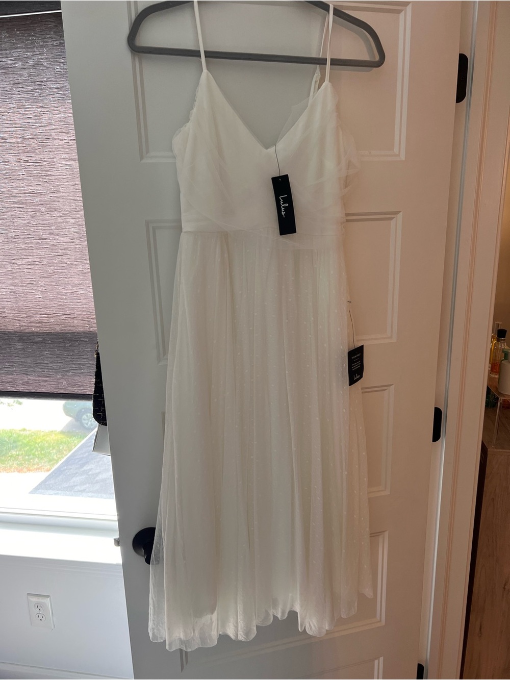 NWT Lulus Sweet Serenade White Swiss Dot Tulle Midi Dress S